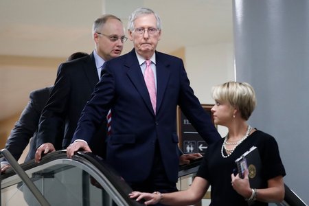 Sen. Majority Leader Mitch McConnell arrives to view the FBI report, have his mind unchanged.