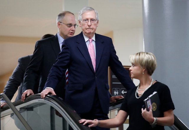 Sen. Majority Leader Mitch McConnell arrives to view the FBI report, have his mind unchanged.