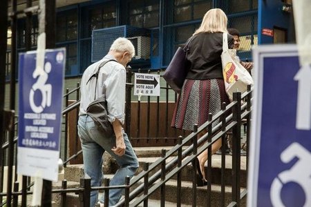 Walking into vote at PS 163 on West 97th Street