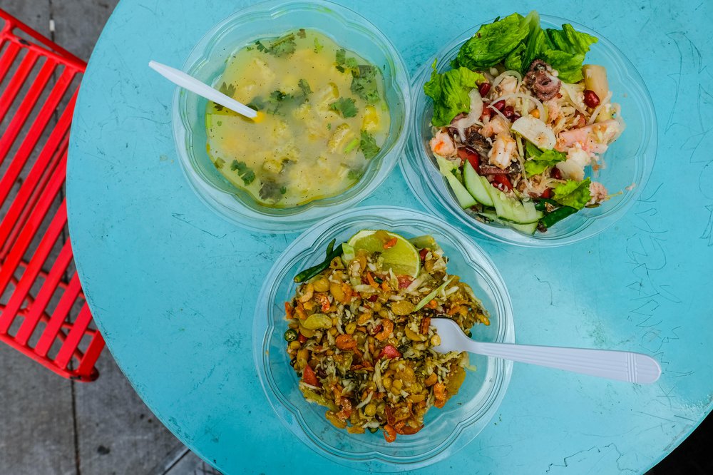 Yun Cafe Beef Tripe Soup ($5), Seafood Salad ($12), Tea Leaf Salad ($5)