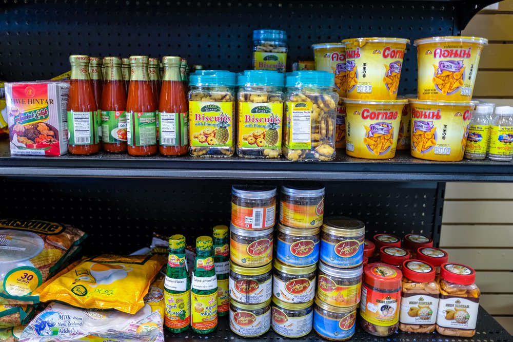 Yun Cafe The shelves are stocked with Burmese groceries